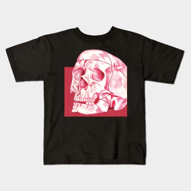 Crosshatch Skull Kids T-Shirt by Patsi Nahmi Designs